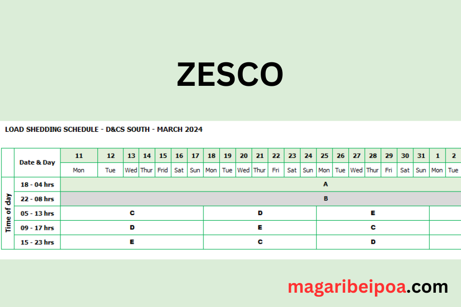 ZESCO load shedding Timetable 2024