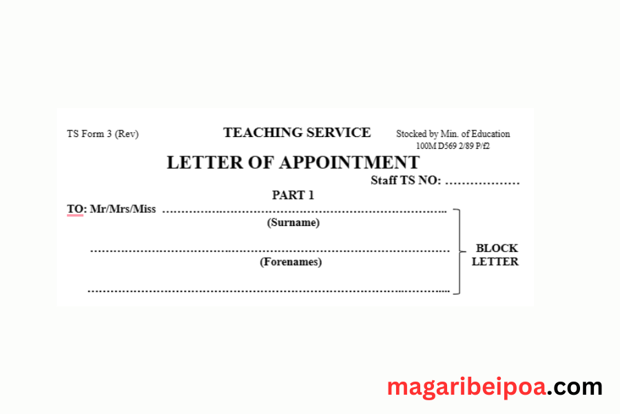 TS Form 3 Zambia Download (Letter of appointment)